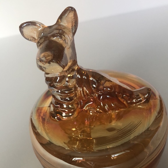 Jeanette Glass Iridescent Marigold Glass Scottie Dog Trinket Jar - Picture 3 of 13